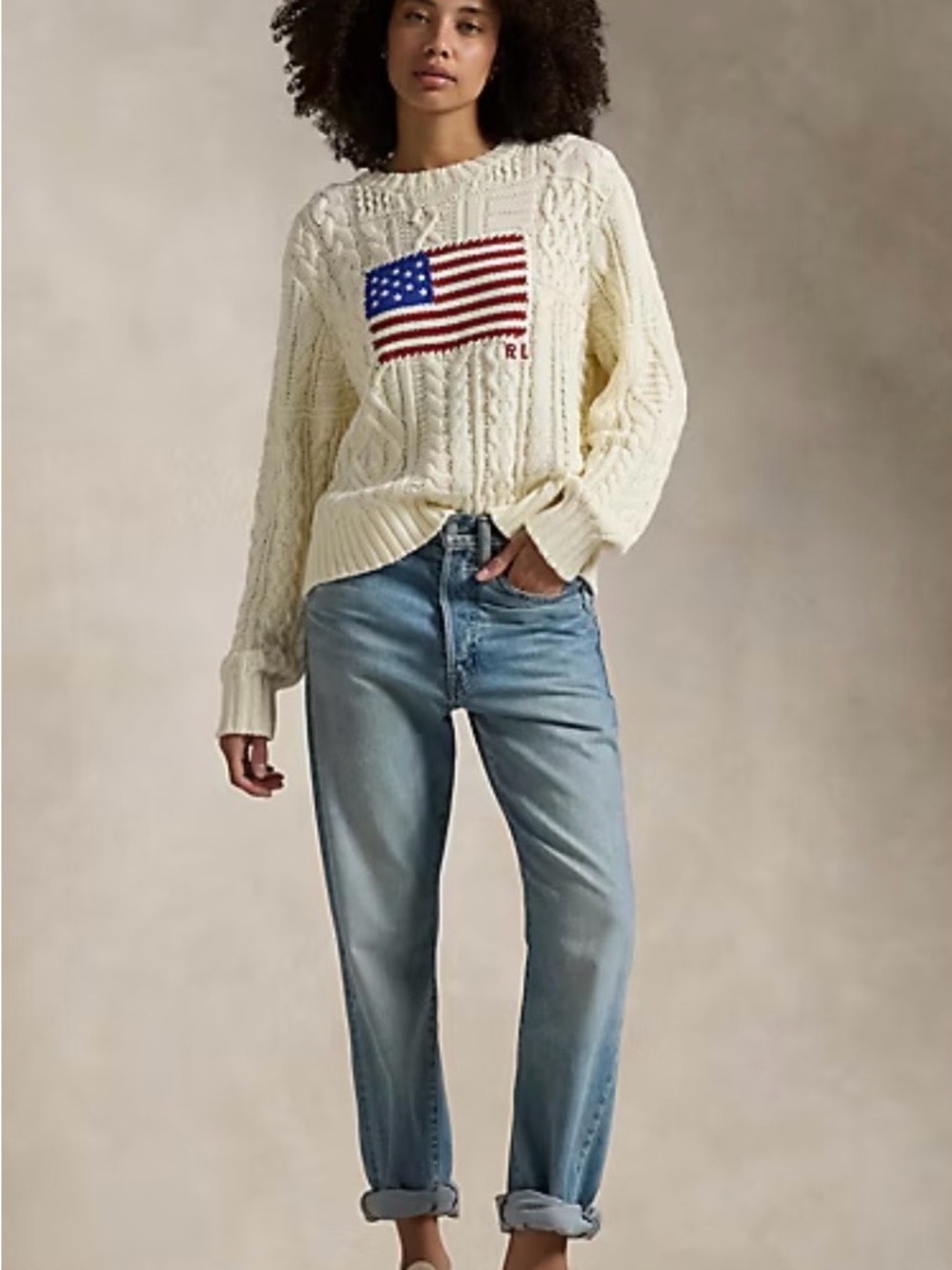 Polo Ralph Lauren Aran-Knit Flag Cotton Sweater